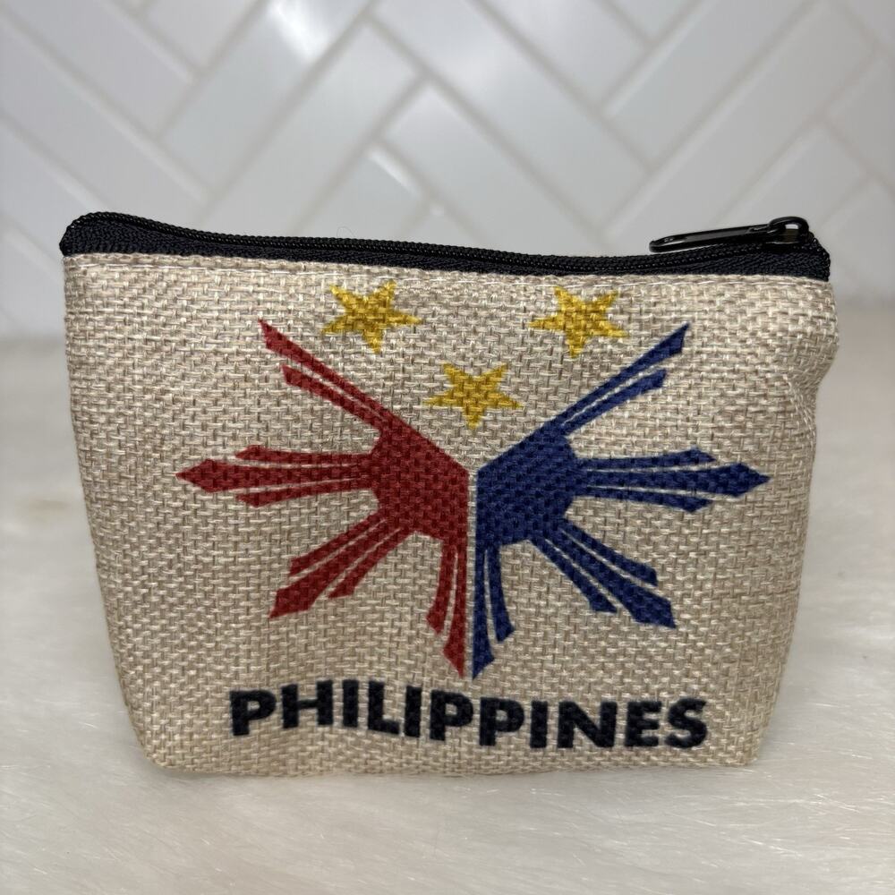 Philippines Coin Pouch Burlap Zip Wallet Small Travel Change Purse